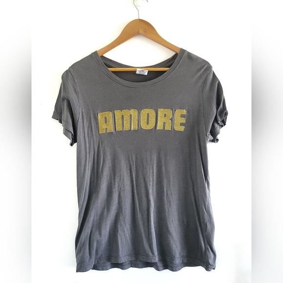 LetLuv Tops - Letluv by Anthropologie Amore Gold Shimmer Graphic T-shirt